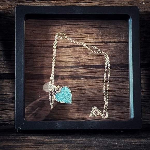 Vintage Turquoise + Sterling Silver Heart Necklace - Picture 6 of 8